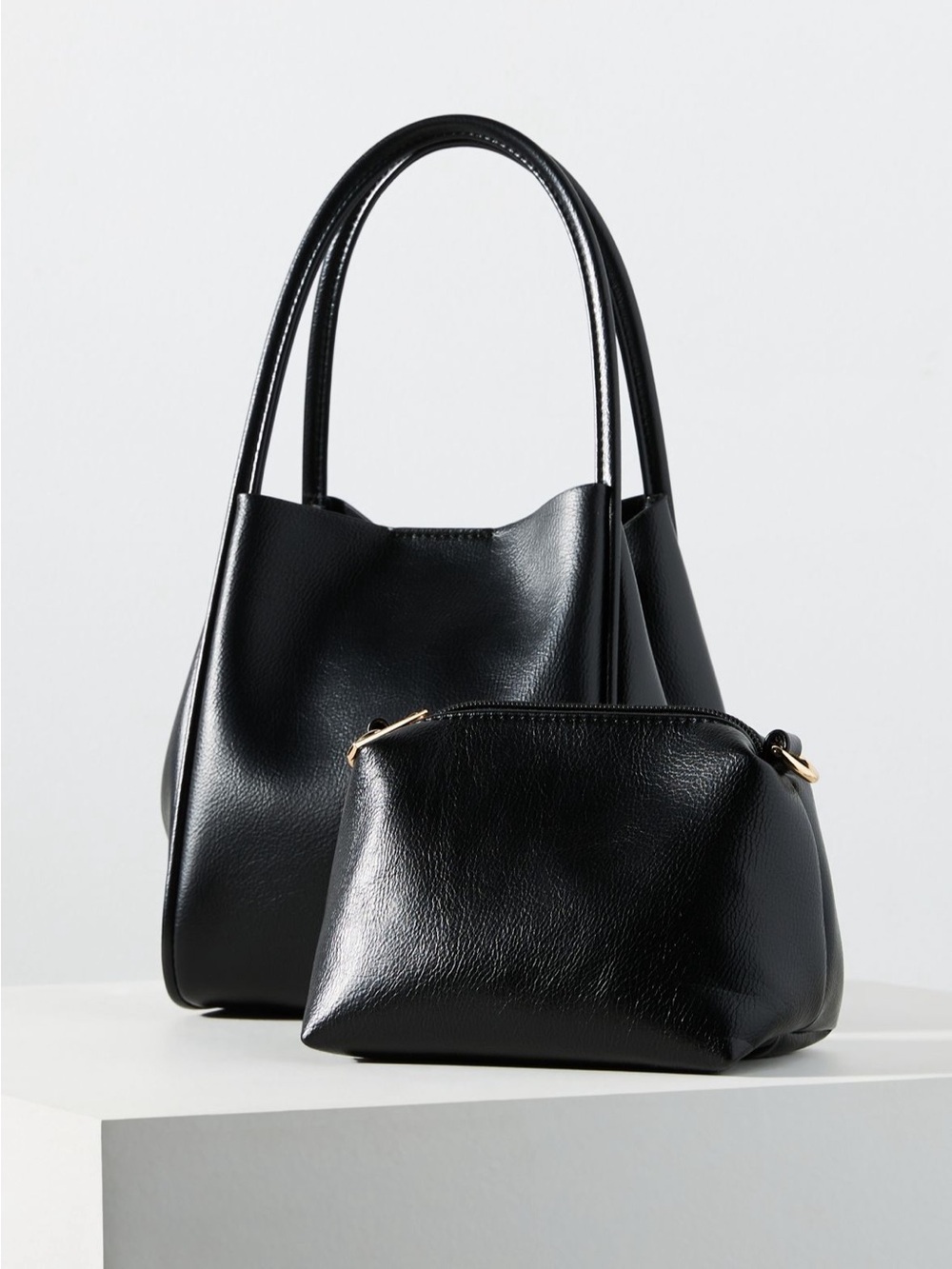 Anthropologie Hollace Black Tote Mini with Removable Strap and Pouch